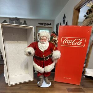 Coca Cola Posable Porcelain Face Santa Doll by Franklin Mint with Box
